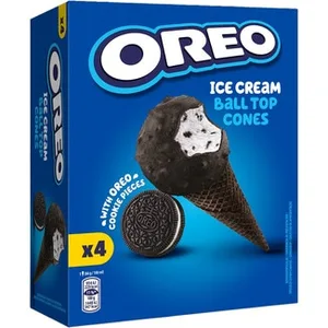 Cono de Helado Sabor Vainilla con Trozos de Galletas de Cacao 4 Unidades Oreo