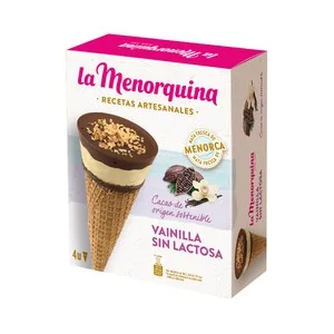 LA Menorquina Cono de Vainilla y Chocolate, sin Lactosa Recetas Artesanales 4 X 120 Ml. 480 ML