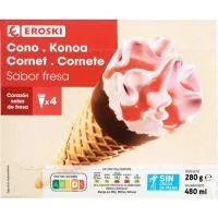 Cono Grande de Fresa Eroski, Pack 4x120 Ml
