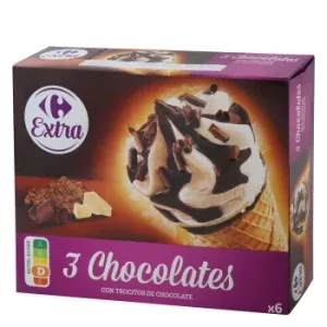Conos con Helado de Tres Chocolates Carrefour 6 Ud.