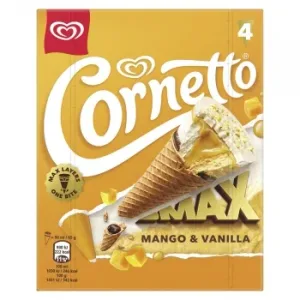 Conos con Helado de Vainilla y Mango Max Mango Cornetto Frigo 4 Uds.