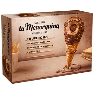 LA Menorquina Conos de Helado de Chocolate con Nata, Salsa de Chocolate y Cobertura de Chocolate con Leche Recetas Artesanales 3 X 130 Ml. 255 ML