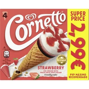 Conos de Helado de Fresa 4 Unidades Cornetto