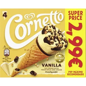 Conos de Helado de Vainilla 4 Unidades Cornetto