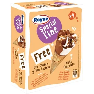 Conos de Helado Sabor Nata Chocolate sin Gluten y sin Lactosa 4 Unidades Royne