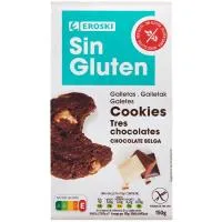 Cookies Triple de Choco sin Gluten Eroski, Paquete 150 G