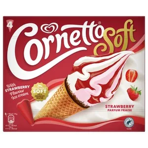 Cortetto Soft de Frigo Cono de Helado de Nata y Fresa, con Chocolate y Salsa de Fresa 4 X 140 Ml. 560 ML