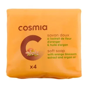 Cosmia Pastilla de Jabón de Tocador Extractos de Flor de Naranjo y de Aceite de Argán 4 X 90 G. 360 G