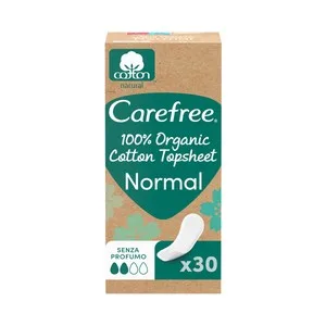 Carefree Cotton Natural Protegeslip Normal sin Perfume, Fabricados con Algodón 100% Orgánico 30 Uds.