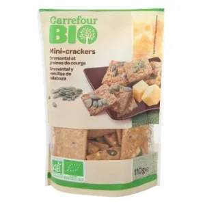 Crackers Minis con Queso Emmental y Semillas de Calabaza Ecológicos Carrefour Bio 110 G.