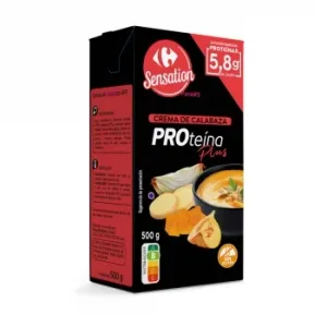 Crema de Calabaza Alta en Proteínas Sensation Carrefour sin Gluten Brik 500 Ml.