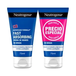 Neutrógena Crema de Manos Fórmula Noruega, de Textura Ligera No Grasa y Rápida Absorción para Manos Agrietadas 2 X 75 Ml. 150 ML