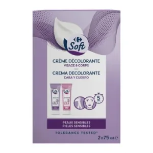 Crema Decolorante Cara y Cuerpo para Pieles Sensibles Carrefour Soft Pack de 2 Unidades de 75 Ml.