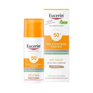 Eucerin Crema Solar Facial con Textura Gel, Tono Medio y FPS 50+ (muy Alto) Eucerin Oil Control Tinted 50 Ml.