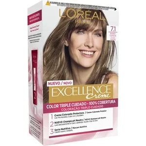 Creme Tinte Permanente Rubio Ceniza Nº 7.1 Color Triple Cuidado con Pro-keratina + Ceramida + Ionene G Excellence
