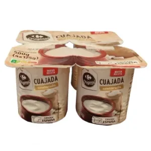 Cuajada Natural Azucarada Carrefour Original Pack de 4 Unidades de 125 G.