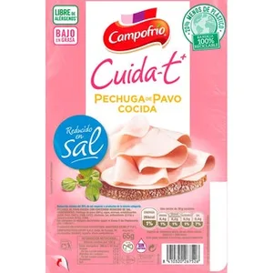 Cuida-t+ Pechuga de Pavo bajo en Grasa Reducido en Sal en Lonchas sin Gluten sin Lactosa Campofrio