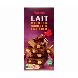 Alcampo Cultivamos LO Bueno Chocolate con Leche, Pasas, Avellana 180 Gr.
