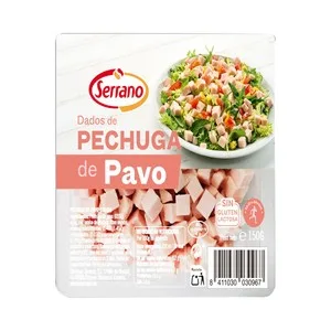 Serrano Dados de Pechuga de Pavo Cocida, sin Gluten ni Lactosa 150 G.
