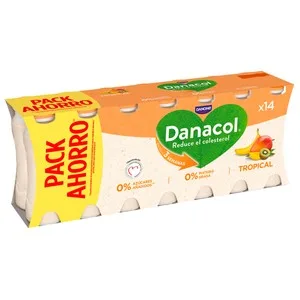 Danacol de Danone Leche Fermentada Desnatada con Edulcorantes, Esteroles Vegetales Añadidos y Sabor Tropical 14 X 96 Ml. 1344 ML
