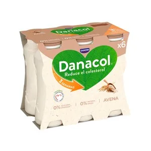 Danacol Leche Fermentada Desnatada con Avena, Edulcorantes y Esteroles Vegetales Añadidos de Danone 6 X 100 G. 576 ML