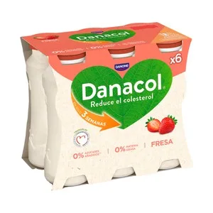 Danacol Leche Fermentada Desnatada con Edulcorantes, Esteroles Vegetales Añadidos y Sabor a Fresa de Danone 6 X 100 G 576 ML