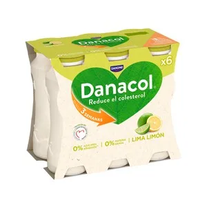 Danacol Leche Fermentada Desnatada con Edulcorantes, Esteroles Vegetales Añadidos y Zumo de Lima y Limón de Danone 6 X 100 G. 576 ML