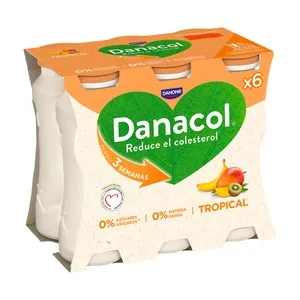 Danacol Leche Fermentada Desnatada con Edulcorantes, Esteroles Vegetales Añadidos y Frutas Tropicales de Danone 6 X 100 G. 576 ML