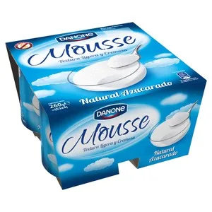 Danone Mousse de Yogur Natural Azucarado, Elaborada sin Gluten Danone 4 X 65 G. 260 G