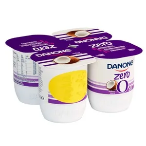 Danone Zero 0% Yogur Desnatado sin Azúcares Añadidos y sin Conservantes, Sabor a Coco 4 X 120 G. 480 G