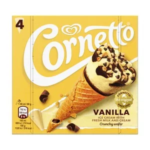 Cornetto de Frigo Cono de Helado de Vainilla con Chocolate y Almendras Caramelizadas 4 X 90 Ml. 360 ML