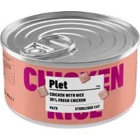 Alimento de Pollo y Arroz Gatos Esterilizados Plet, Lata 150 G