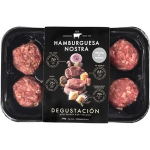 Degustación Mini Burger Vacuno 2 del Chef, 2 Trufa, 2 de Pueblo y 2 Parmigiano Reggiano Hechas a Mano sin Gluten Hamburguesa Nostra 240 G