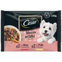 Delicias en Salsa Sabores para Perro Cesar, Pack 4x100 G