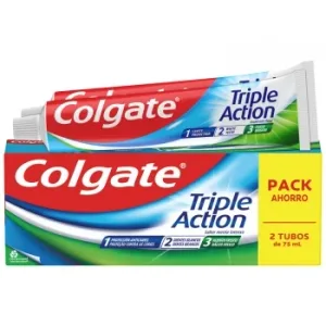 Dentífrico Anticaries y Frescor a Menta Triple Action Colgate Pack de 2 Unidades de 75 Ml.