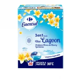 Detergente en Capsulas 3en1 Perfume Flores de Tiaré y Gardenia Essential Carrefour 30 Lavados.