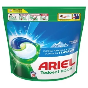 Detergente en Cápsulas Frescor Alpino Ariel 38 Lavados.
