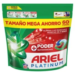 Detergente en Cápsulas Poder Quitamanchas Ariel Platinum 60 Lavados.