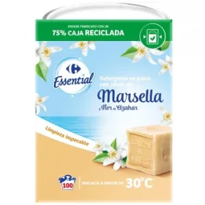 Detergente en Polvo con Jabón de Marsella Essential Carrefour 100 Lavados.