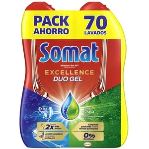 Detergente Lavavajillas Excellence Duo Gel Extra Poder y Anti-grasa Pack 2  Somat 71.94 Dosis