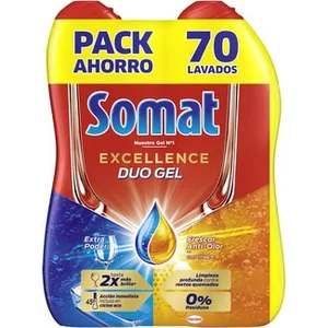 Detergente Lavavajillas Excellence Duo Gel Extra Poder y Frescor Anti-olor Pack 2  Somat 71.94 Dosis