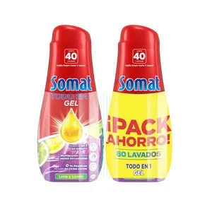 Somat Detergente Lavavajillas Máquina Gel, Lima Limón 40 + 40 Lav 1440 Ml. 1280 ML