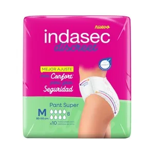 Indasec Discreet Pants de Incontinencia Super, Talla Mediana, para Perdidas de Orina Severas 10 Uds