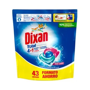 Dixan Total Trio Caps Detergente en Cápsulas 4 en 1 (limpieza, Frescor, Luminosidad y Sostenibilidad) 43 Uds.