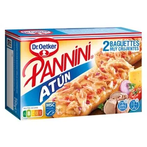 Dr. Oetker Pannini Crujiente con Topping de Tomate y Cubierto por Edam, Atún. Tomate y Cebolla 2 X 125 G. 250 G