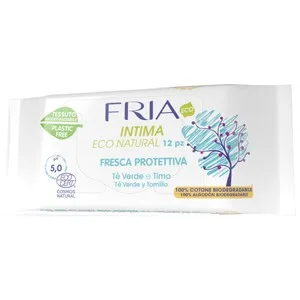 Fria Eco Toallitas Íntimas con Té Verde y Tomillo, Fabricadas con Algodón 100% Biodegradable 12 Uds.