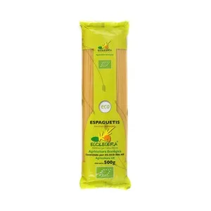 Ecolecera Pasta Espaguetis Ecológicos, Pasta de Sémola de Trigo Duro de Calidad Superior 500 G.