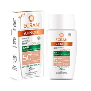 Ecran Sunnique Sérum Protector Diario Anti-imperfecciones, con Color y FPS 50+ (muy Alto) 40 Ml.