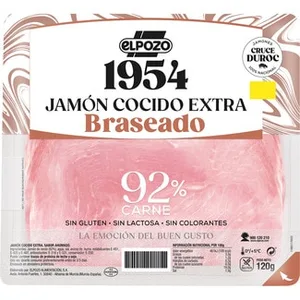 Edición 1954 Jamón Cocido Extra Braseado Sabor Ahumado Raza Duroc en Lonchas sin Gluten sin Lactosa Elpozo 120 G