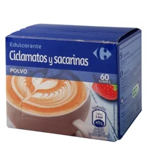 Edulcorante Climatos y Sacarinas en Polvo Carrefour 60 Ud.